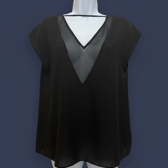Express Sheer V-Neck Chiffon Blouse Black M - Picture 1 of 10